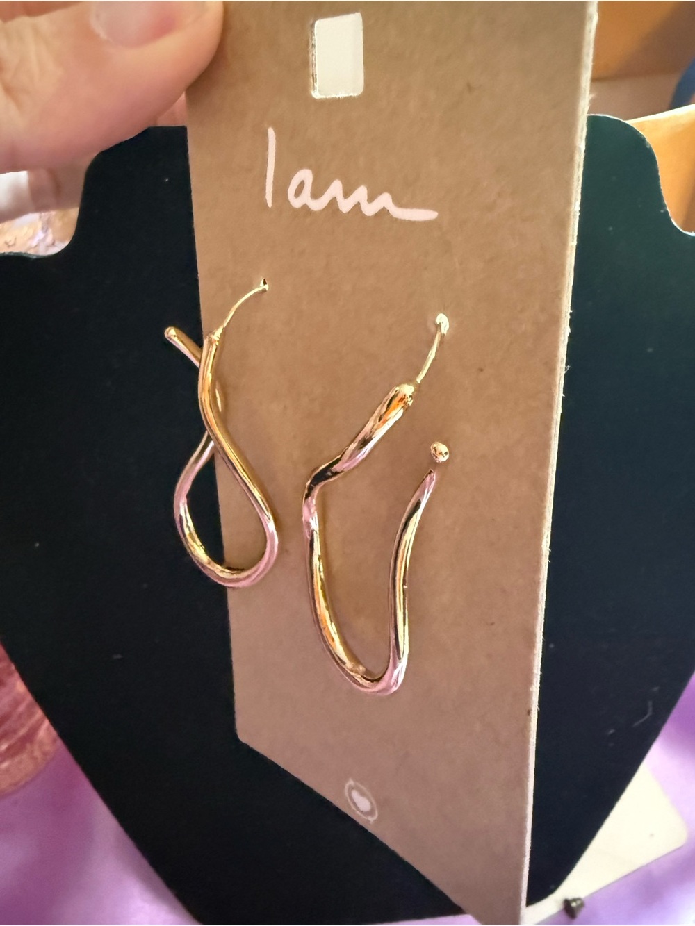 I am Gold Twisted Drop Hoop Earrings